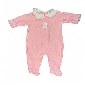 SOLD true  Vintage Pink Baby One Piece with Bear Embroidery